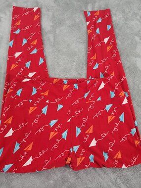 LuLaRoe TC Leggings Tall Curvy Red Paper Origami Airplanes Pants 12-18 NOV137XE